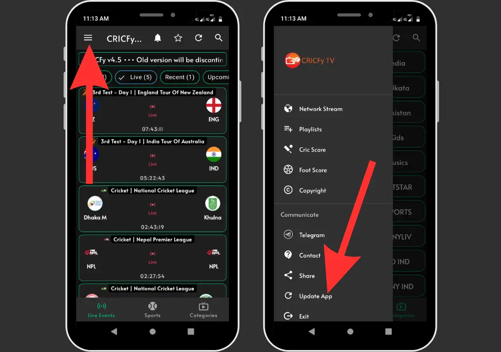 Update Cricfy Tv App