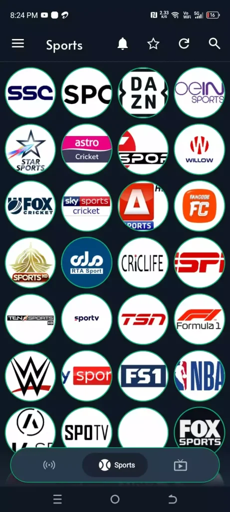 sports channel in cricfy tv app